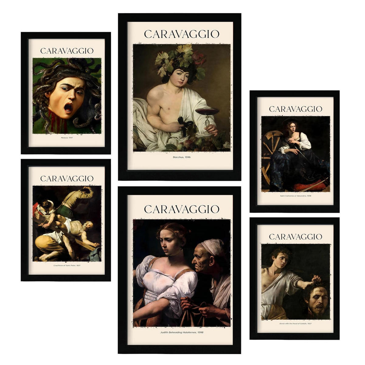 POSTER Set Mit 6 Caravaggio Sammlung A3 & A4 Schwarzer Rahmen - Schwarz, Papier (29/3cm) - Nacnic