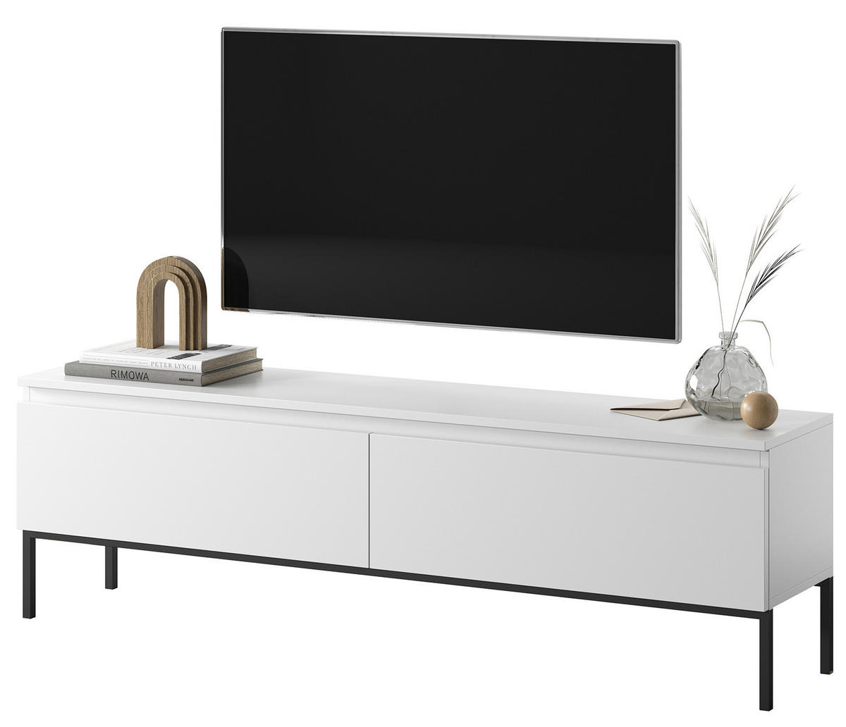TV-SCHRANK Bemmi Weiß mit schwarzen Beinen, 150 cm - Schwarz/Weiß, Holzwerkstoff/Metall (150/46/32cm) - Selsey