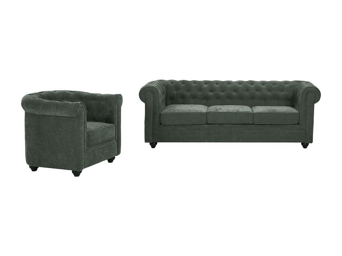 SOFAGARNITUR ohne Schlaffunktion - 4 -Sitzer - Polyester - grün - CHESTERFIELD - Grün, Textil (205/72/88cm) - Vente-Unique