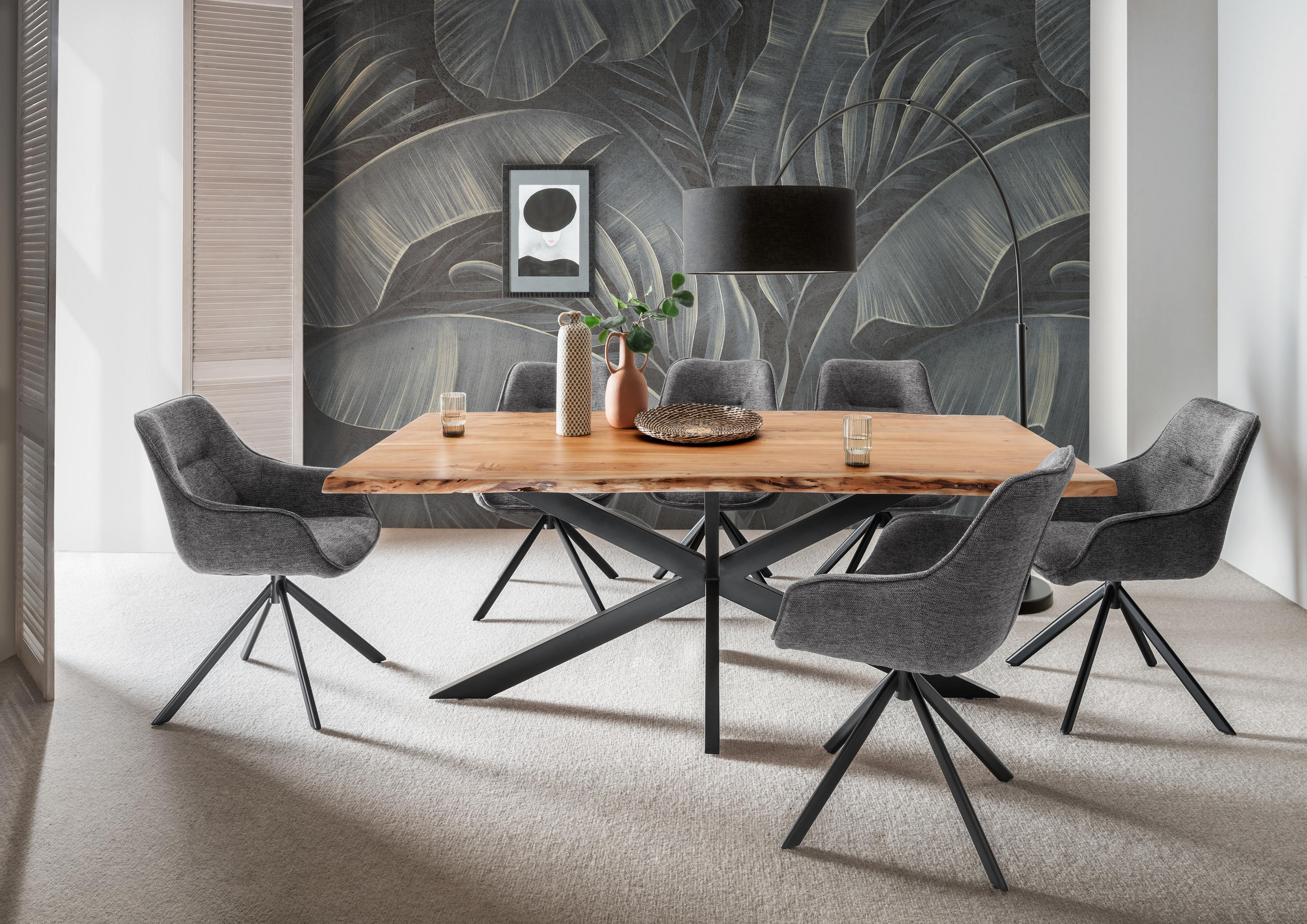 BAUMKANTENTISCH Catania Akazie Cross Gestell 160 x 90 cm - Schwarz/Braun, Holz/Metall (160/90/75cm) - Mr. Deko