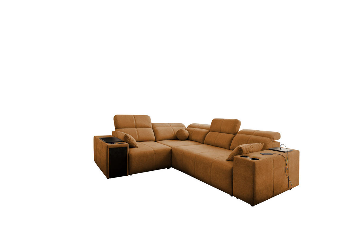ECKSOFA Mit Schlaffunktion USB Und Verstellbarer Rückenlehne Mindy II Kupfer Links - Kupferfarben, Holz/Textil (219/288cm) - Kaiser Möbel