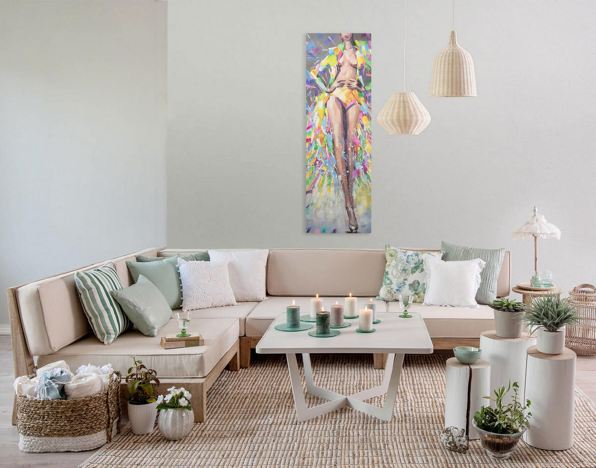 ACRYLBILD HANDGEMALT 40/120 cm - Multicolor/Braun, Holz/Textil (1.52/120cm) - KUNSTLOFT