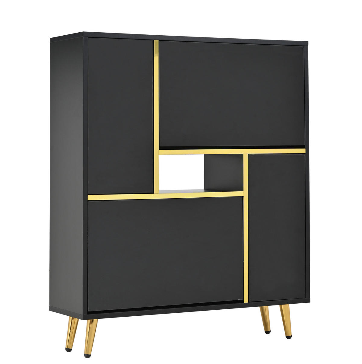 SCHUHSCHRANK 80/25/96 cm mit LED-Beleuchtung, Hochglanzfront und verstellbaren Einlegeböden, Schwarz - Schwarz, Holzwerkstoff (80/96/25cm) - Redom