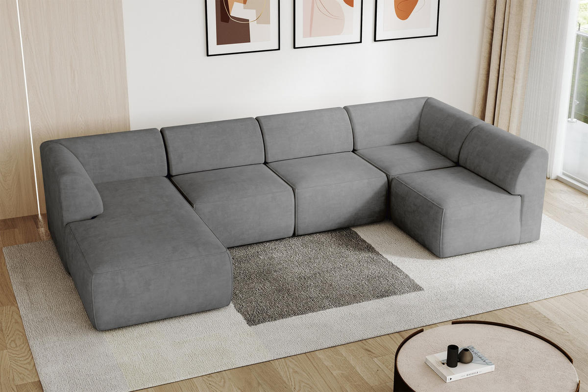 WOHNLANDSCHAFT Ottomane Links MOVA 345x180x78 Grau Samt - Taupe/Schwarz, Holzwerkstoff/Kunststoff (180/78/345cm) - ALTDECOR
