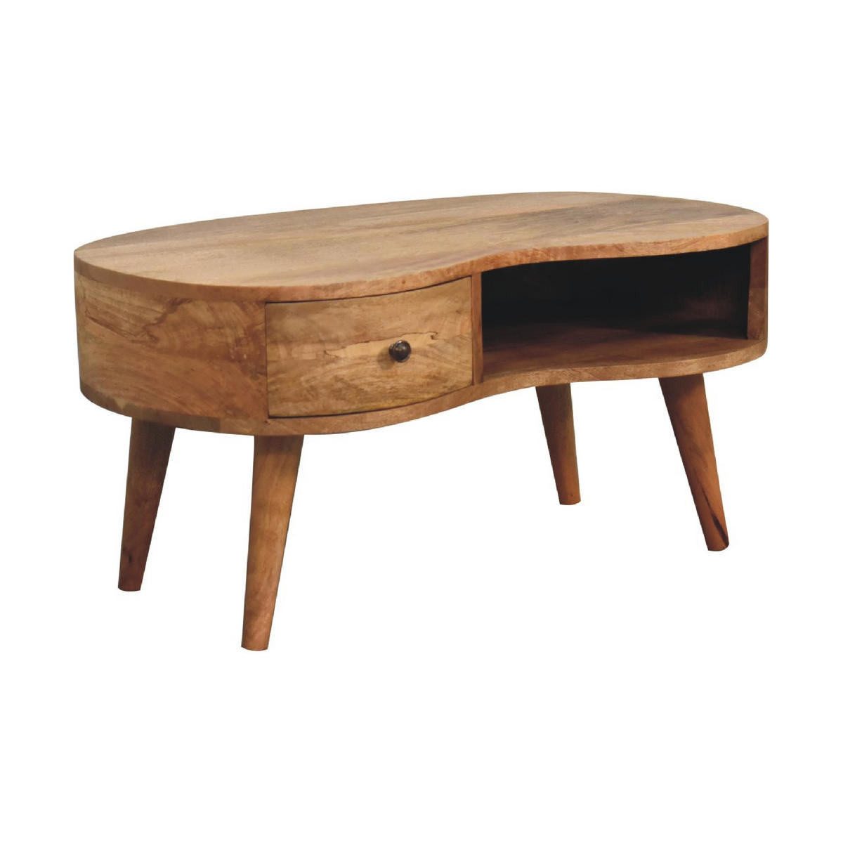 KLUBSKA mizica z 1 predalom, 1 odprtim predelkom, nordijske noge, bež - rjava/barve medenine, kovina/les (50/80/40cm) - Artisan Furniture