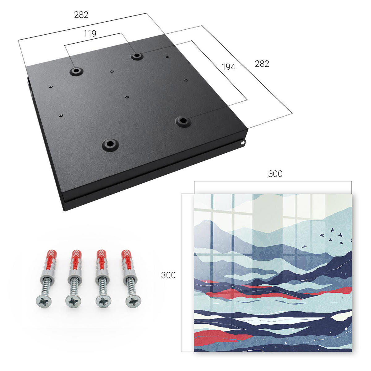 SCHLÜSSELBOX Schwarz 30x30 cm- Türöffnung nach rechts - Blaue Wellen - Blau, Metall (30/30/5cm) - TULUP