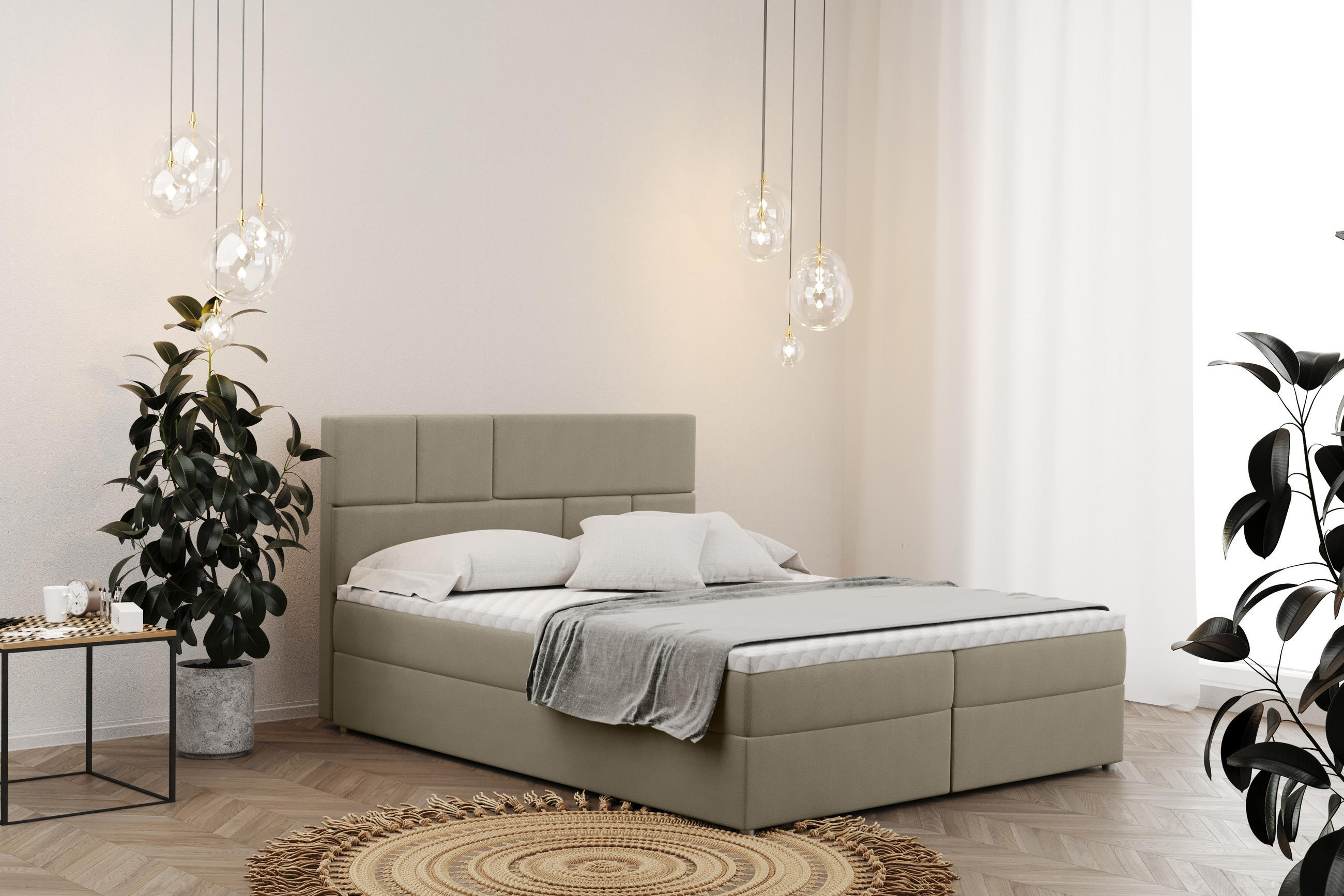 BOXBETT Mit Bettkasten BALI Stoff Mat Velvet Beige 120x200 cm H3-Bonell - Beige, Holz/Holzwerkstoff (120/200cm) - Kaiser Möbel