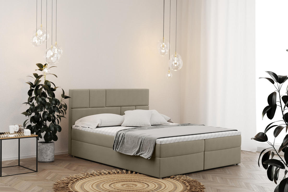 BOXBETT Mit Bettkasten BALI Stoff Mat Velvet Beige 140x200 cm H3-Bonell - Beige, Holz/Holzwerkstoff (140/200cm) - Kaiser Möbel