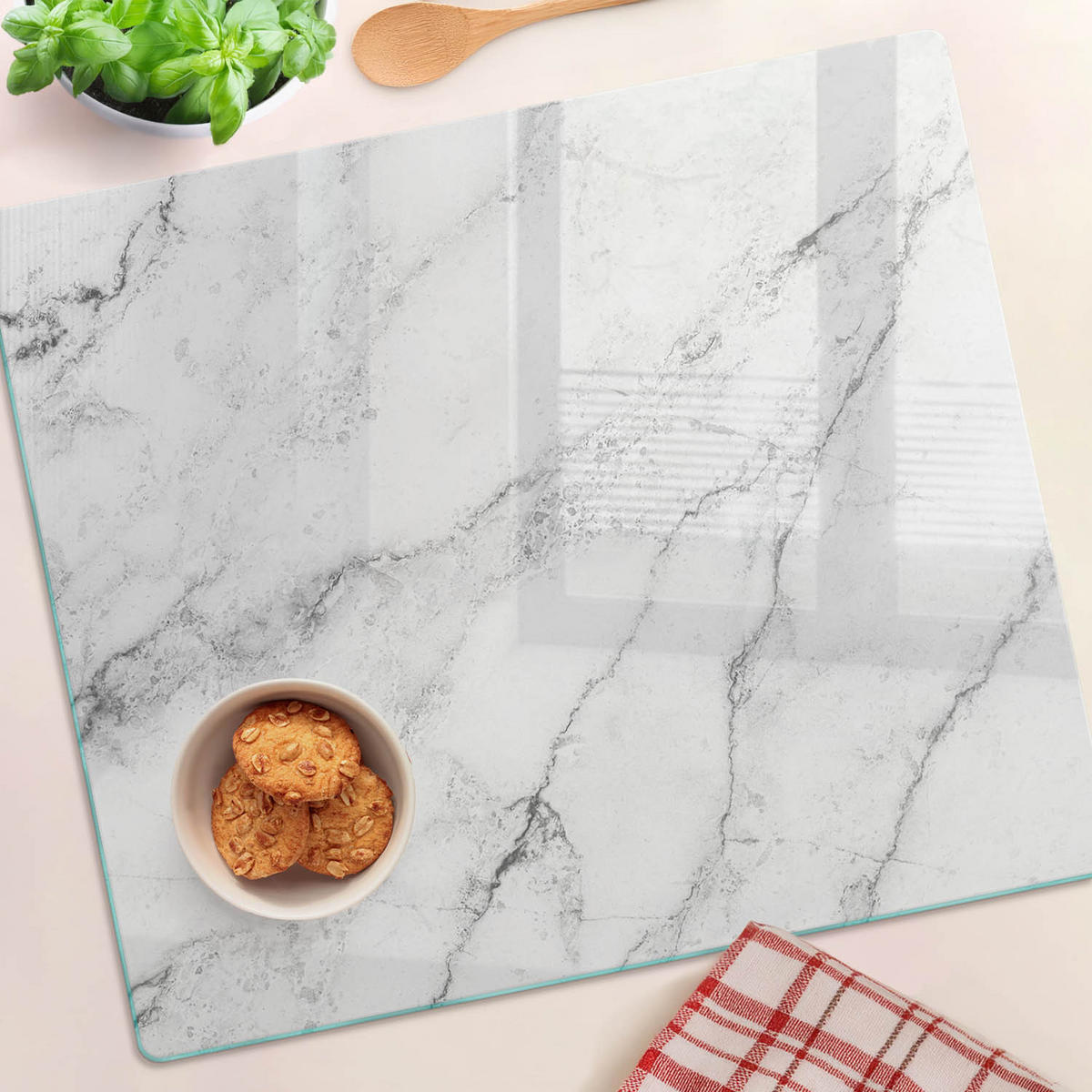 GLASPLATTE 60x52 cm Marmor - Weiß, Glas (60/0.4/52cm) - TULUP