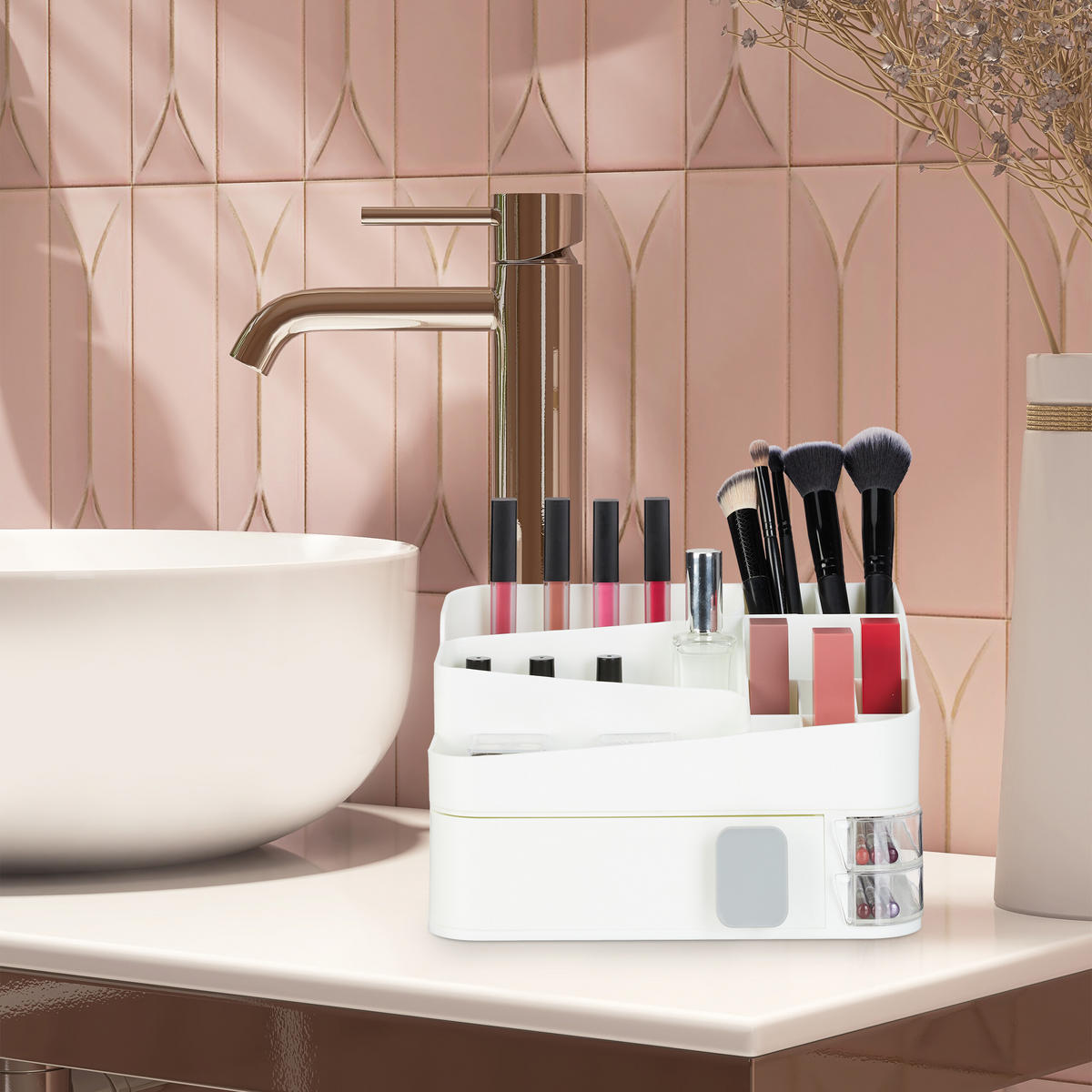 MAKE-UP-ORGANIZER - Weiß, Kunststoff (26/15/21cm) - Relaxdays