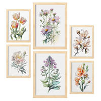 POSTER Set Mit 6 Blumensträuße Vollfarbige Natur Und Botanikdrucke Mit Blumenmotiven Auf Reinweißen Hintergründen A3 & A4 Rahmen Aus Hellem Holz - Beige, Papier (29/3cm) - Nacnic