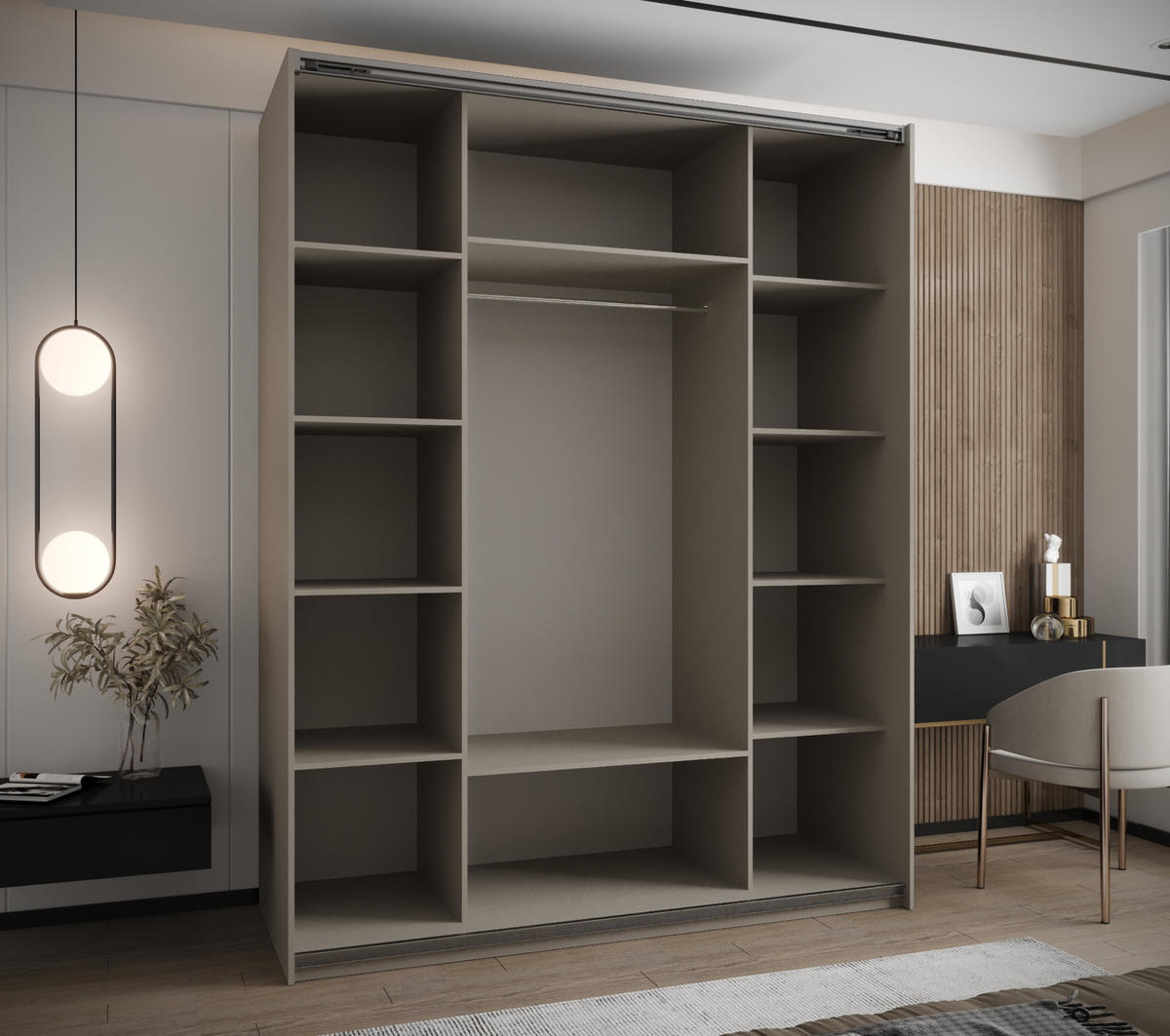 SCHWEBETÜRENSCHRANK 245,5/200/64 2-türig - Kaschmir/Goldfarben, Holz/Metall (200/245/64cm) - Abiks Möbel