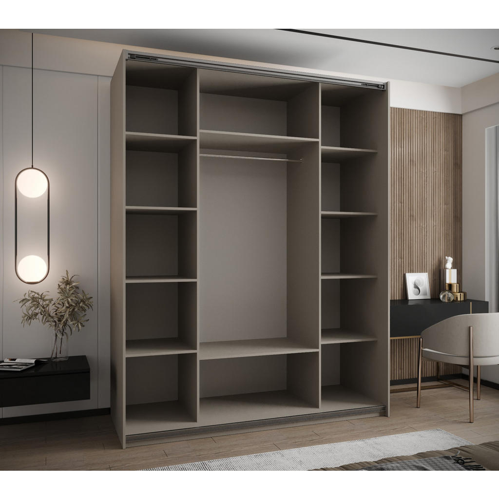 Thumbnail - Abiks Möbel Schwebetürenschrank, Kaschmir, Kaschmir, Schwarz, Metall, Nachbildung, 10 Fächer, 200x245x64 cm, Schlafzimme...