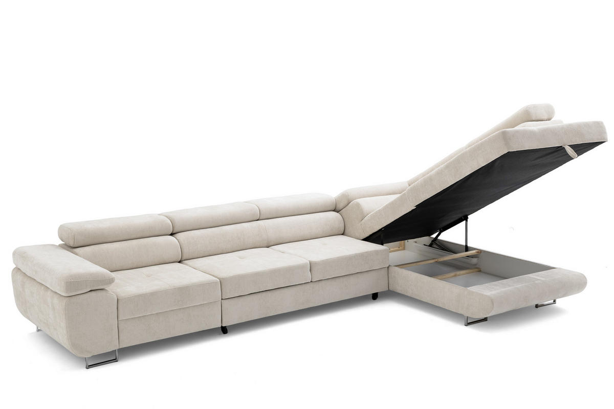 ECKSOFA WILD MAXI L Rechts mit Schlaffunktion 125x195 Chenille Beige - Chromfarben/Beige, Holz/Textil (203/350cm) - Muffo