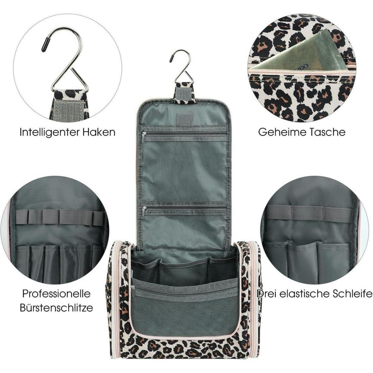 WASCHTASCHE zum Aufhängen mit Leopardenmuster Rosa - Multicolor, Textil (5/2/5cm)