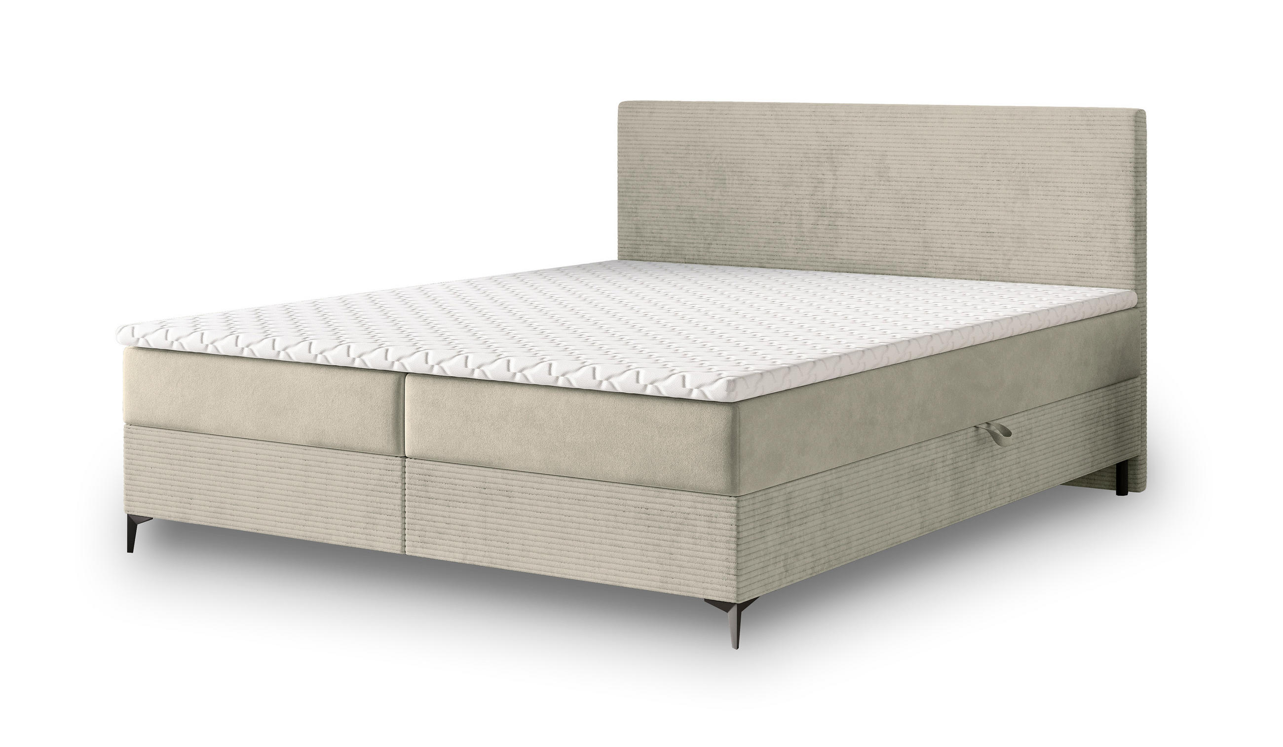 BOXBETT TORREL 160x200 cm mit Matratze und Topper - Creme - Creme, Holz (160/200cm) - MASSENO