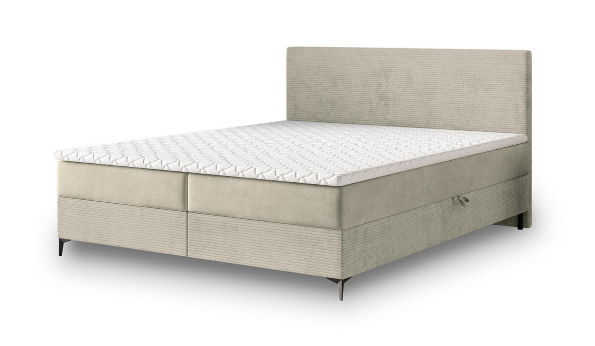 BOXBETT TORREL 160x200 cm mit Matratze und Topper - Creme - Creme, Holz (160/200cm) - MASSENO