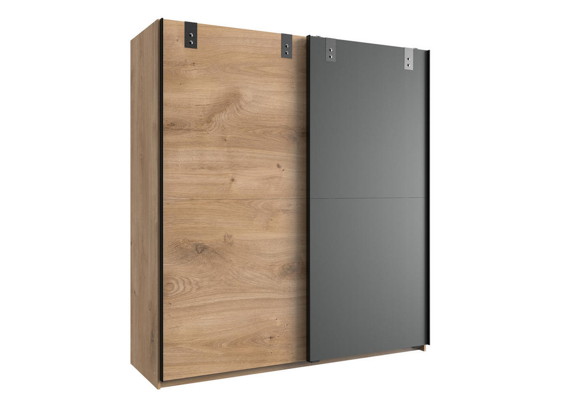 JUGENDZIMMER Liverpool in Plankeneiche und Graphit 6 teilig mit 140er Bett und Schwebetürenschrank - Braun, Holzwerkstoff (120/200/80cm)