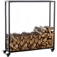 KAMINHOLZREGAL innen Metall BETTA mit Rollen 25x80x100 cm - Schwarz, Metall (80/100/25cm) - DELUKE