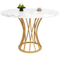ESSTISCH 80x80x76 cm in Weiß und Gold aus MDF mit Marmoroptik auf goldenen Metallbeinen - Goldfarben, Holzwerkstoff (80/80/76cm) - Modfu