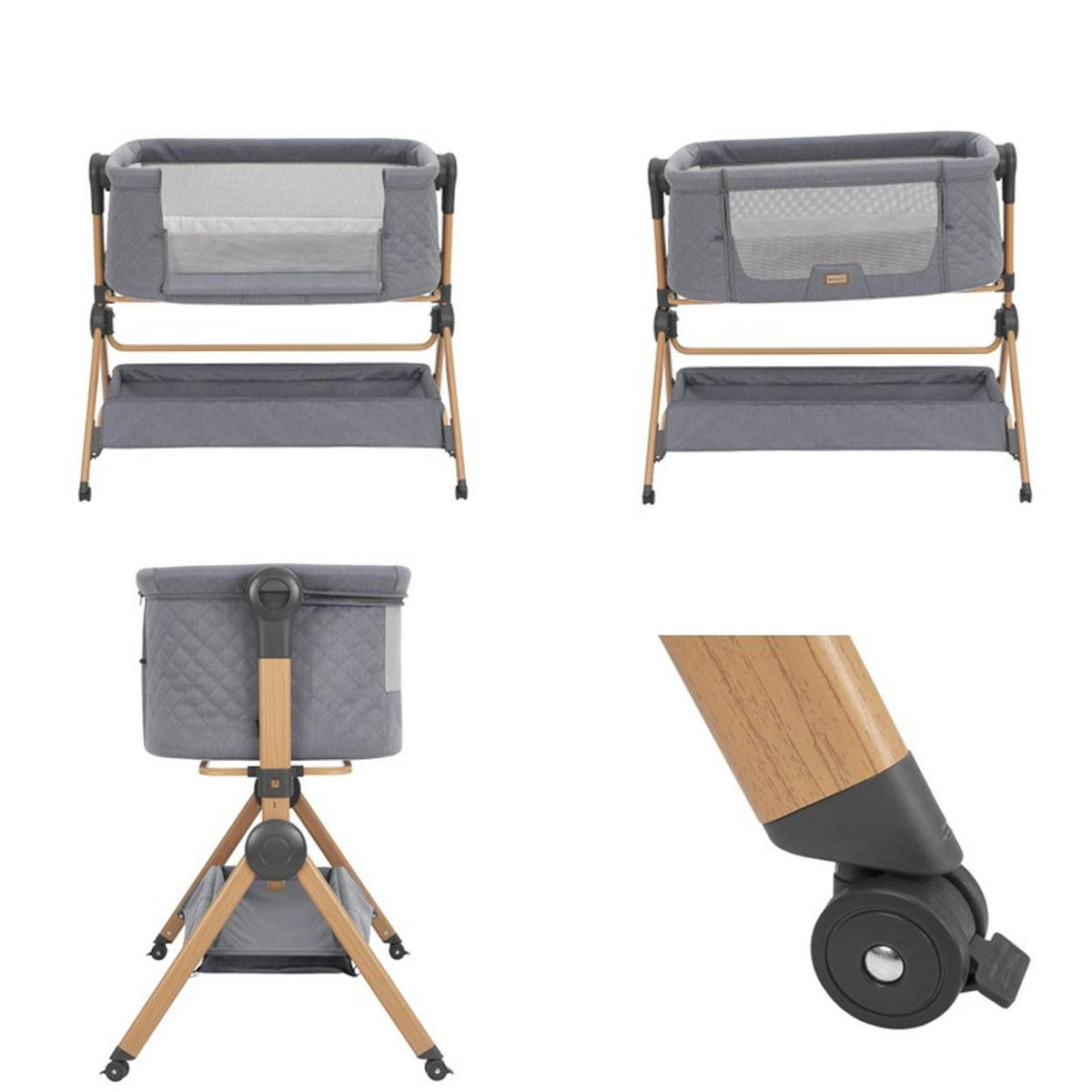 BEISTELLBETT Sleat Me 2 in 1 grau 102 x 60,5 cm, 5-Punkt-Gurt, 3-fach verstellbar, Anti-Reflux - Grau, Metall (60/100cm) - Kikka boo