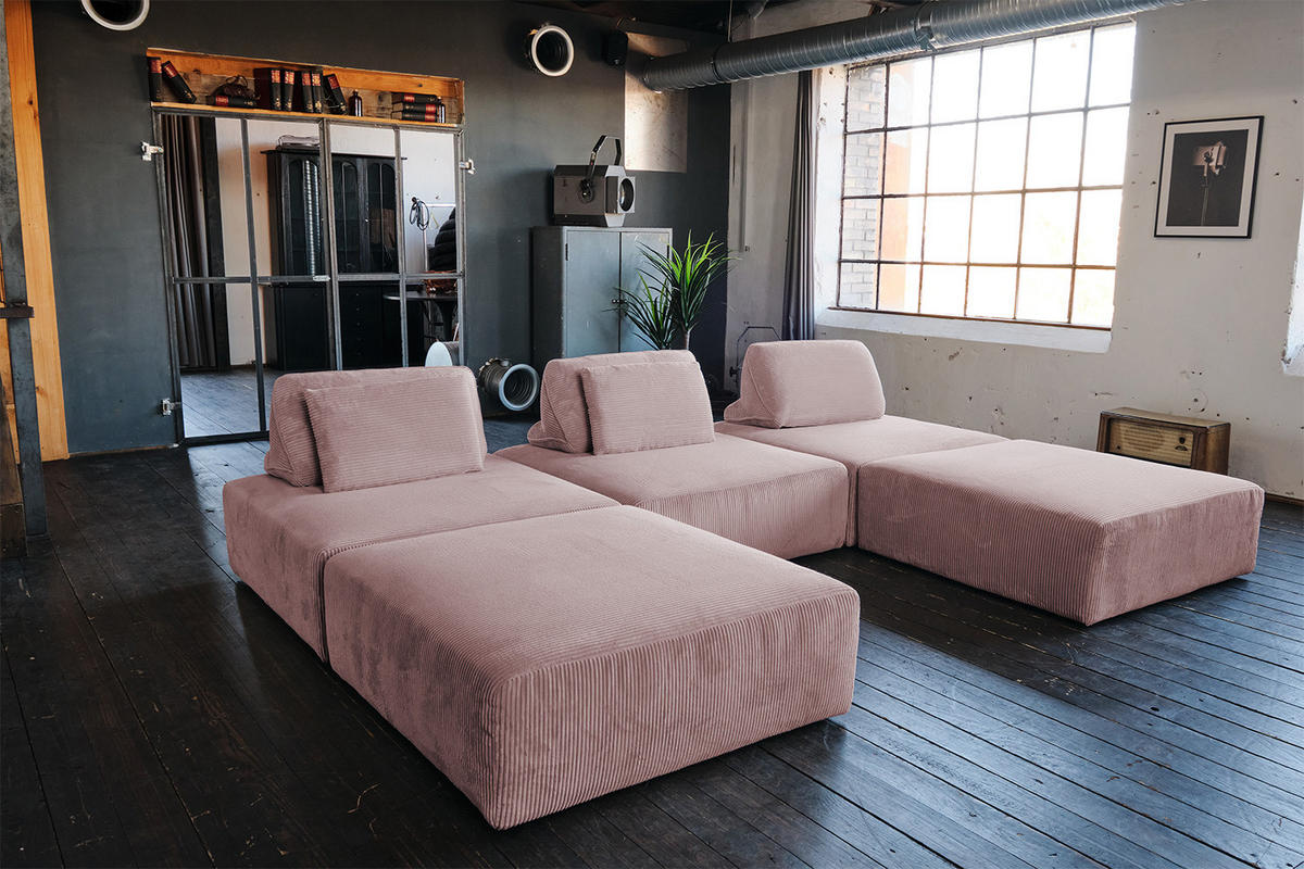 MODULSOFA WIOLO SOFT 5 MODULE 5 KISSEN Pink Cord - Pink/Schwarz, Kunststoff/Textil (333/84/222cm) - KAWOLA
