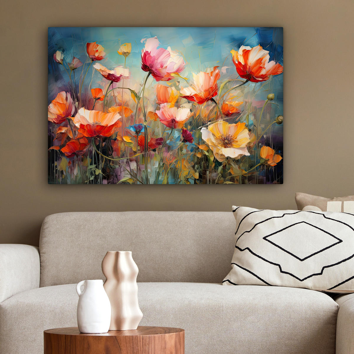 LEINWANDBILD Blumen - Aquarell - Kunst - Botanisch - Natur Gemälde 60x40 cm - Orange, Textil (60/40cm) - MuchoWow