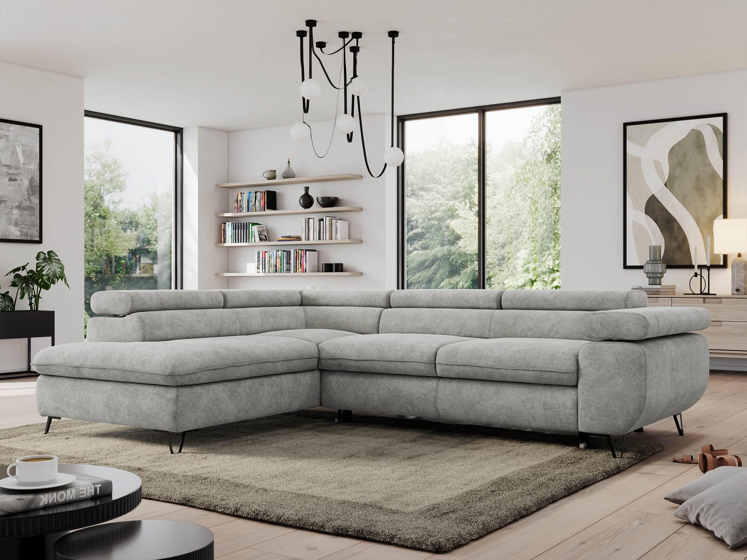 ECKSOFA PEDRO L Hellgrau Struktur - Links Seite - Hellgrau/Schwarz, Textil/Metall (208/273cm) - MKS