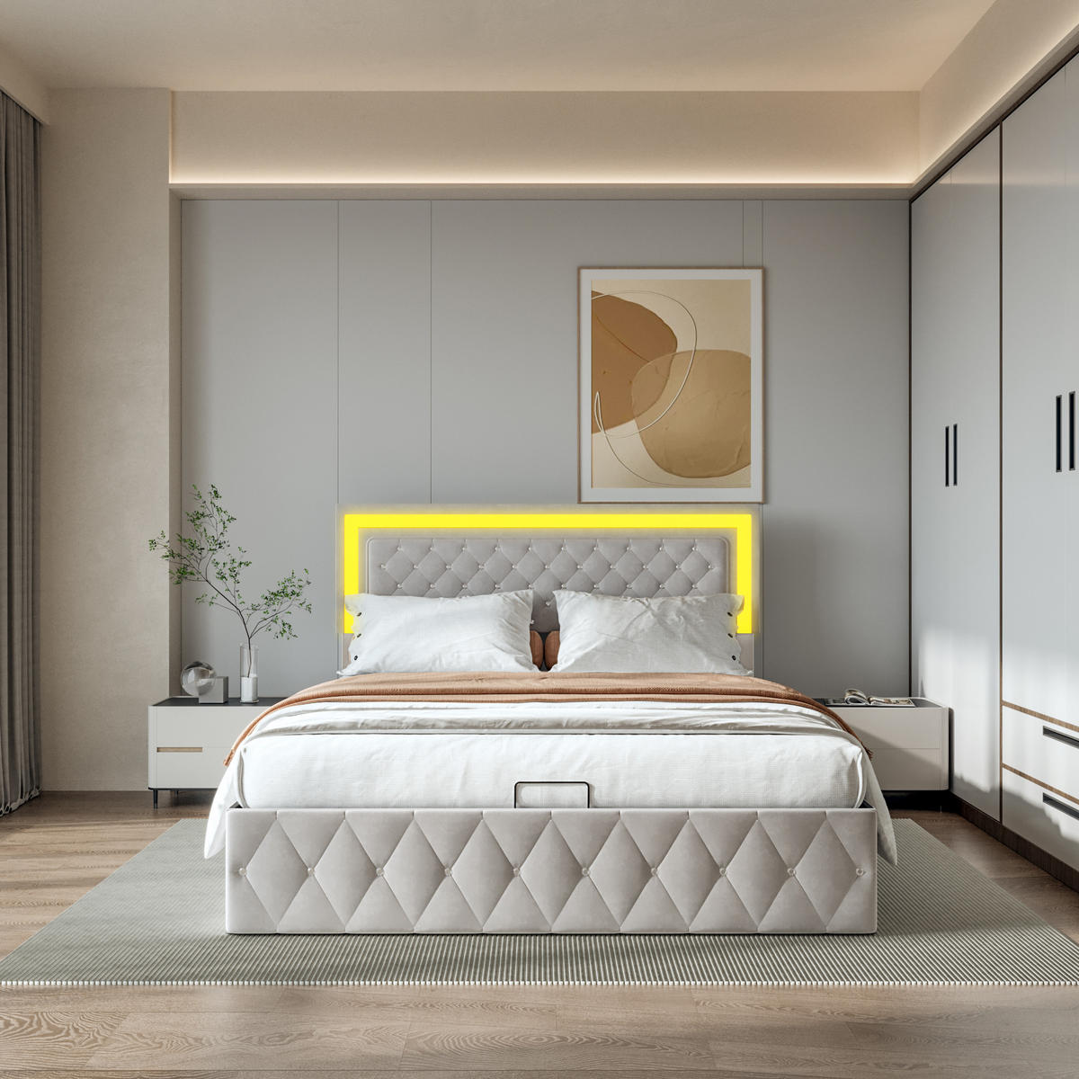 POLSTERBETT 140x200 cm Beige mit höhenverstellbarem Kopfteil, Doppelbett mit Lattenrost - Beige, Holz/Metall (140/200cm) - PARAFTA HOME