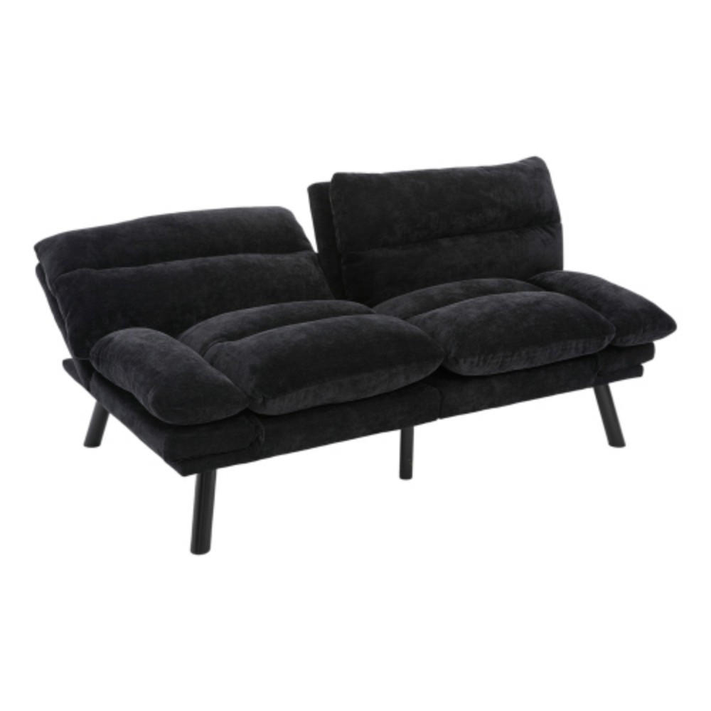 2-SITZER SOFA mit Verstellbare Rückenlehne und Armlehnen, Metallfüße, Schwarz - Schwarz, Textil (90/76/165cm) - KOMHTOM