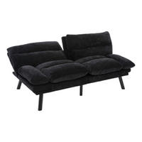 2-SITZER SOFA mit Verstellbare Rückenlehne und Armlehnen, Metallfüße, Schwarz - Schwarz, Textil (90/76/165cm) - KOMHTOM