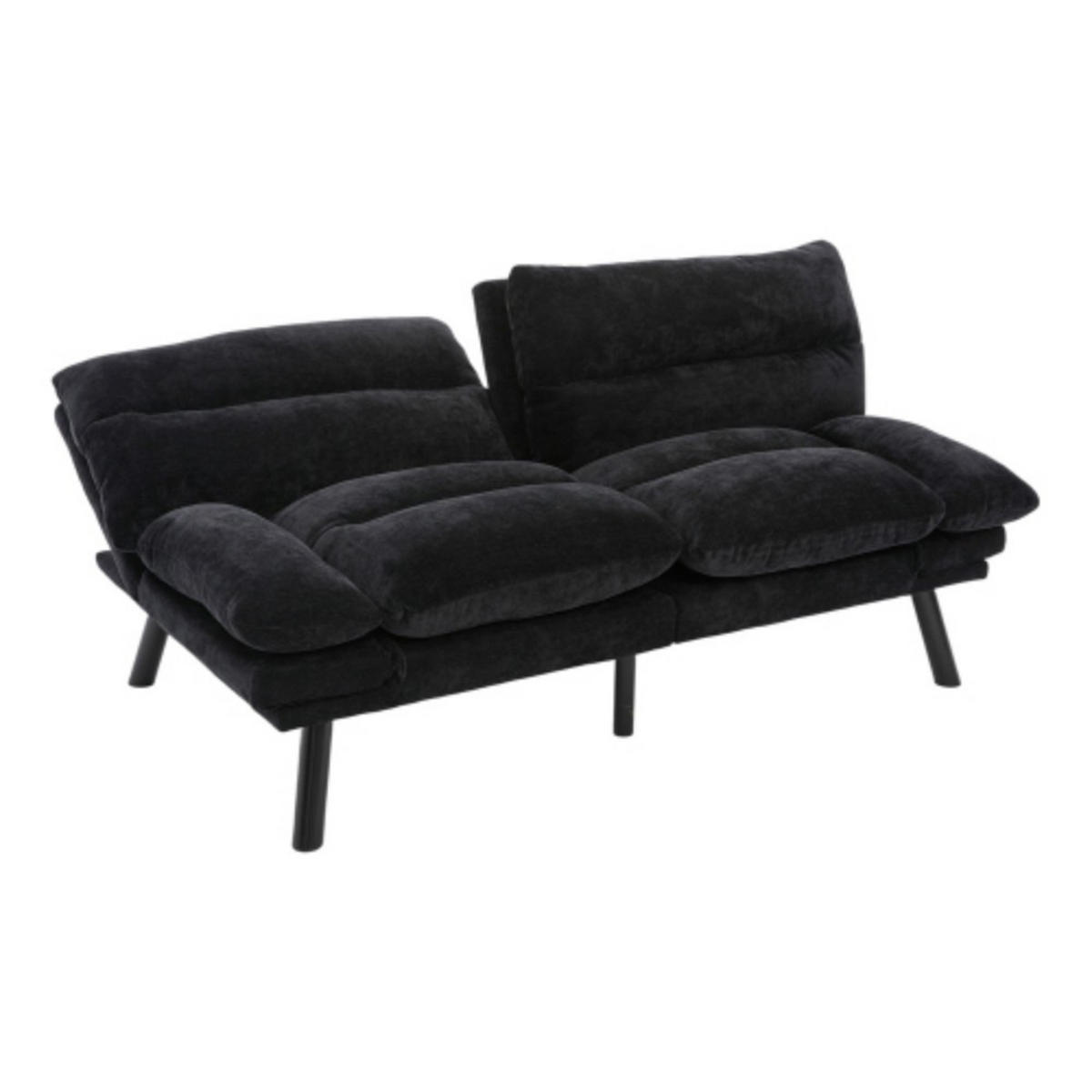 2-SITZER SOFA mit Verstellbare Rückenlehne und Armlehnen, Metallfüße, Schwarz - Schwarz, Textil (90/76/165cm) - KOMHTOM