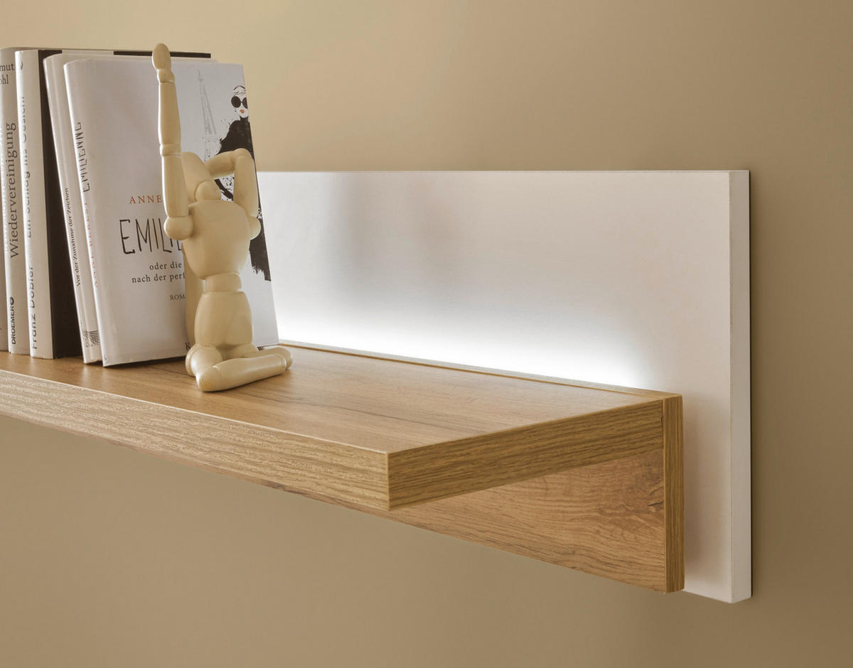 WOHNWAND weiß matt, Wotan Eiche, Wohnkombination inklusive Frontbeleuchtung 330 x 200 cm - Eiche Wotan/Weiß, Holzwerkstoff/Metall (330/200/42cm) - Furn.Design