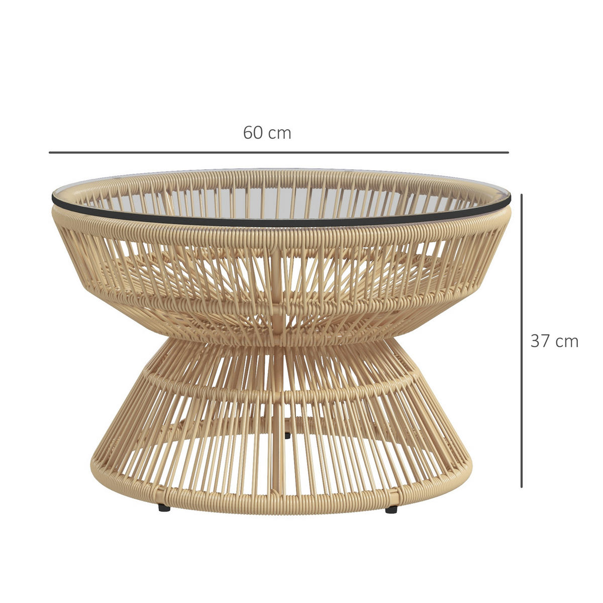 GARTENBEISTELLTISCH DE-13586 rund mit Glasplatte Natur - Naturfarben, Kunststoff/Metall (60/60/37cm) - ComfortXL