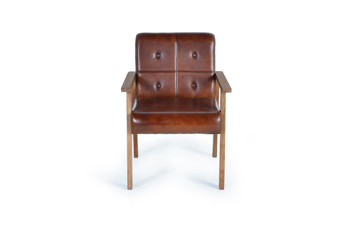 SESSEL aus Leder und Holz - Braun, Fell (60/82/65cm) - Giner y Colomer