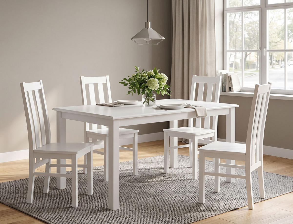 ESSZIMMER-SET Belluno Elegante 5-tlg Kiefer Weiß 150-197 / 93 / 96cm - Weiß, Holz (197/96/93cm) - Feldmann-Wohnen