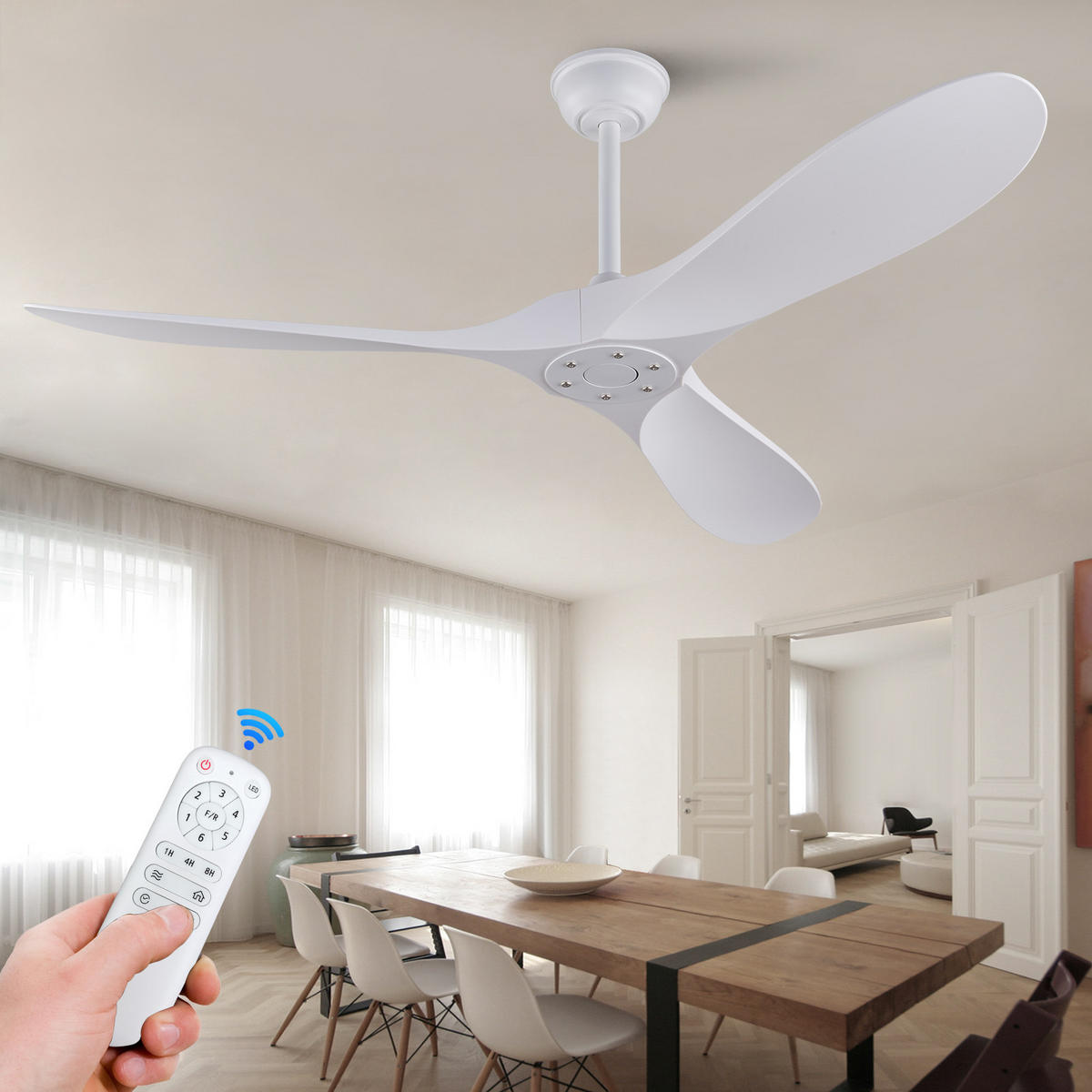 DECKENVENTILATOR 52Zoll Weiß Ohne Licht ABS Flügel DC Motor Timer - Weiß, Kunststoff (132/132/39cm) - CASIVA