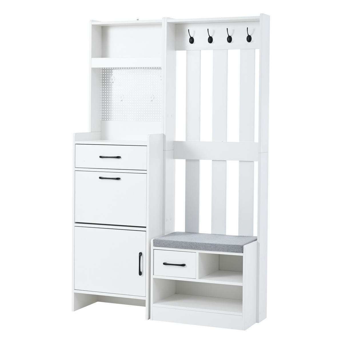 GARDEROBE 7-in-1 mit Schuhbank 110 x 35 x 175,5 cm Spanplatte White - Weiß, Holzwerkstoff (35/175.5/110cm) - Beauniv