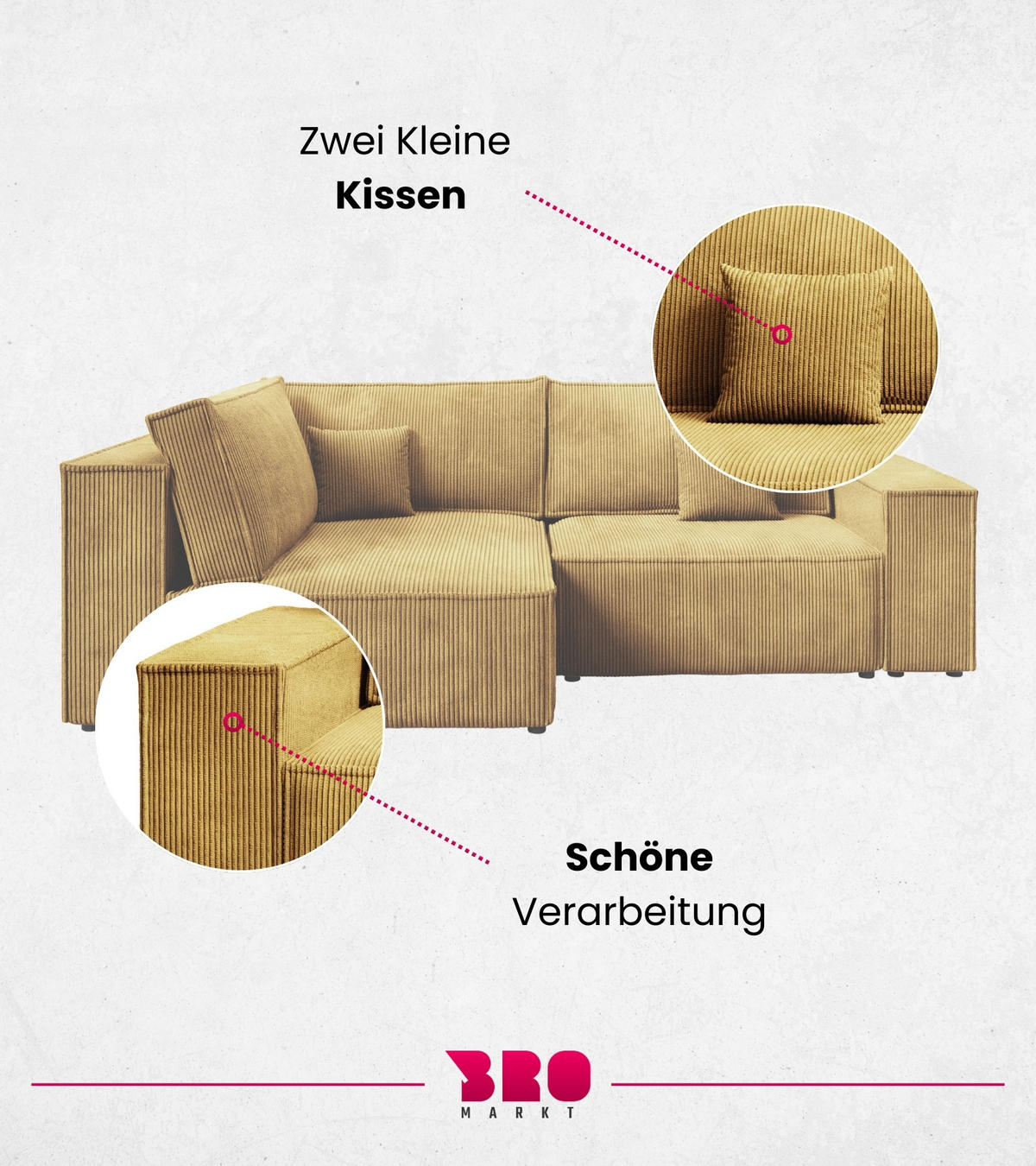 ECKSOFA Pedro Duo mit Schlaffunktion Gelb Cord - Gelb, Textil (246/153cm) - Bromarkt