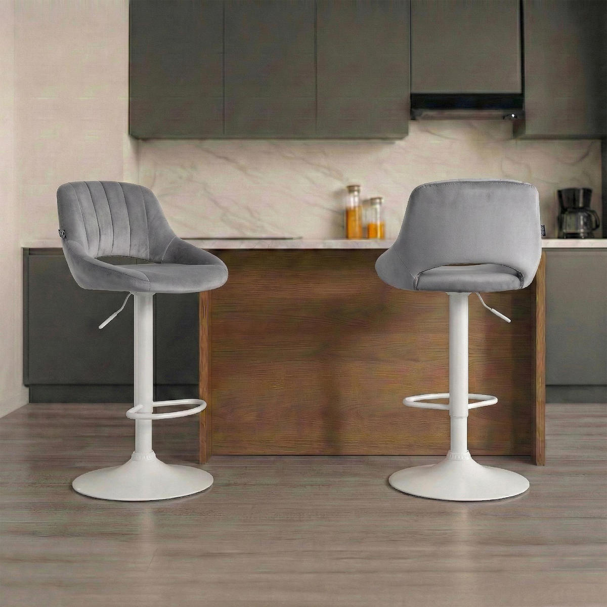 BARHOCKER Samt Dunkelgrau - Dunkelgrau/Weiß, Textil/Metall (47/85/48cm) - CLP