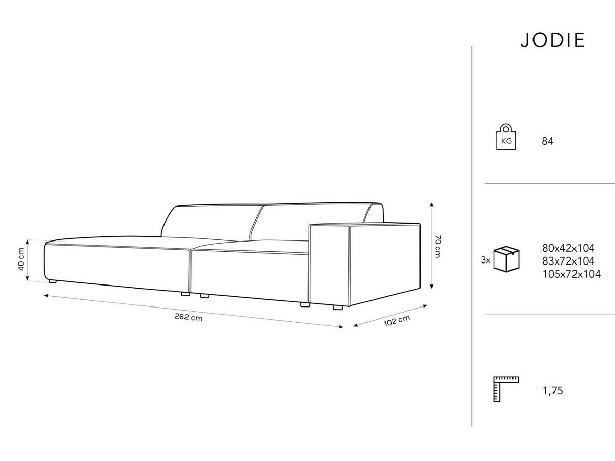 LINKES-SOFA Jodie aus Samt hellgrau 3 Sitzplätze - Hellgrau, Textil (262/70/102cm) - Micadoni