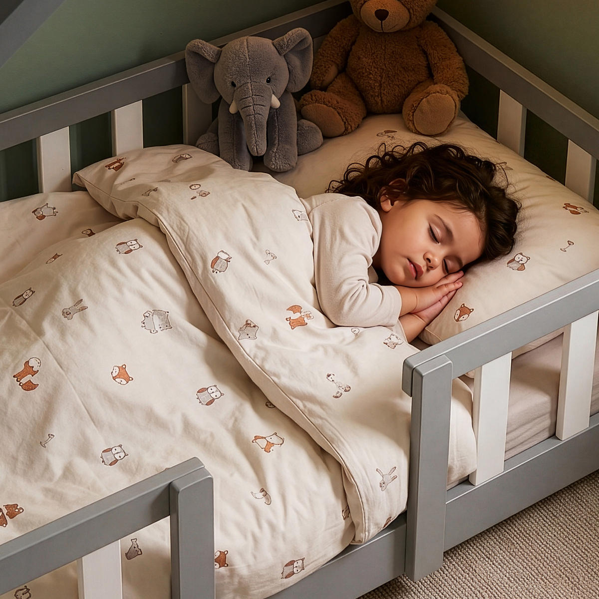 HAUSBETT Treviolo mit Matratze - Hellgrau/Weiß, Holz/Textil - [en.casa]