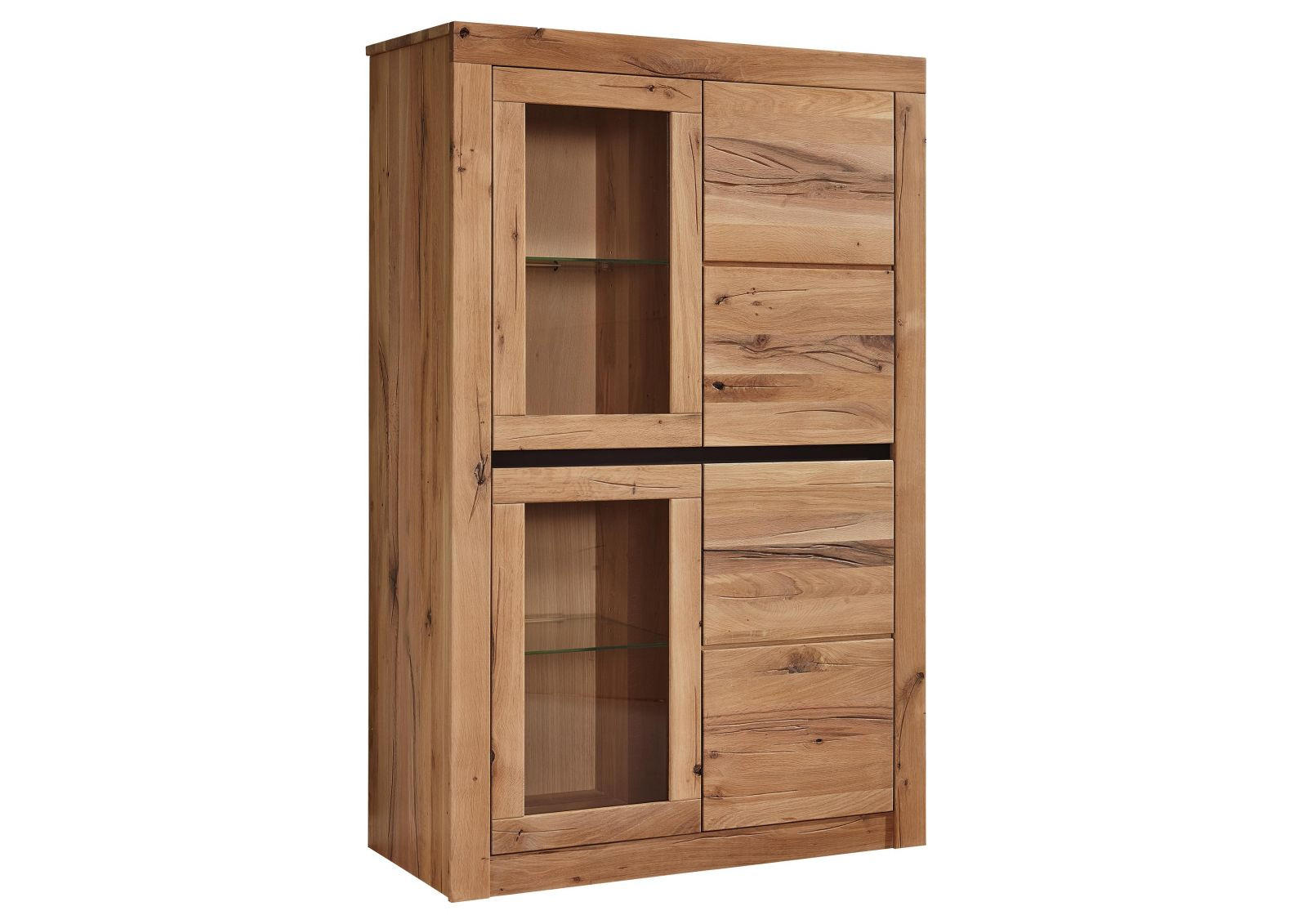 VITRINE Wild-/Zerreiche 95x42x150 natur geölt MONTREUX #102 - Braun, Holz (95/150/42cm) - Massivmoebel24