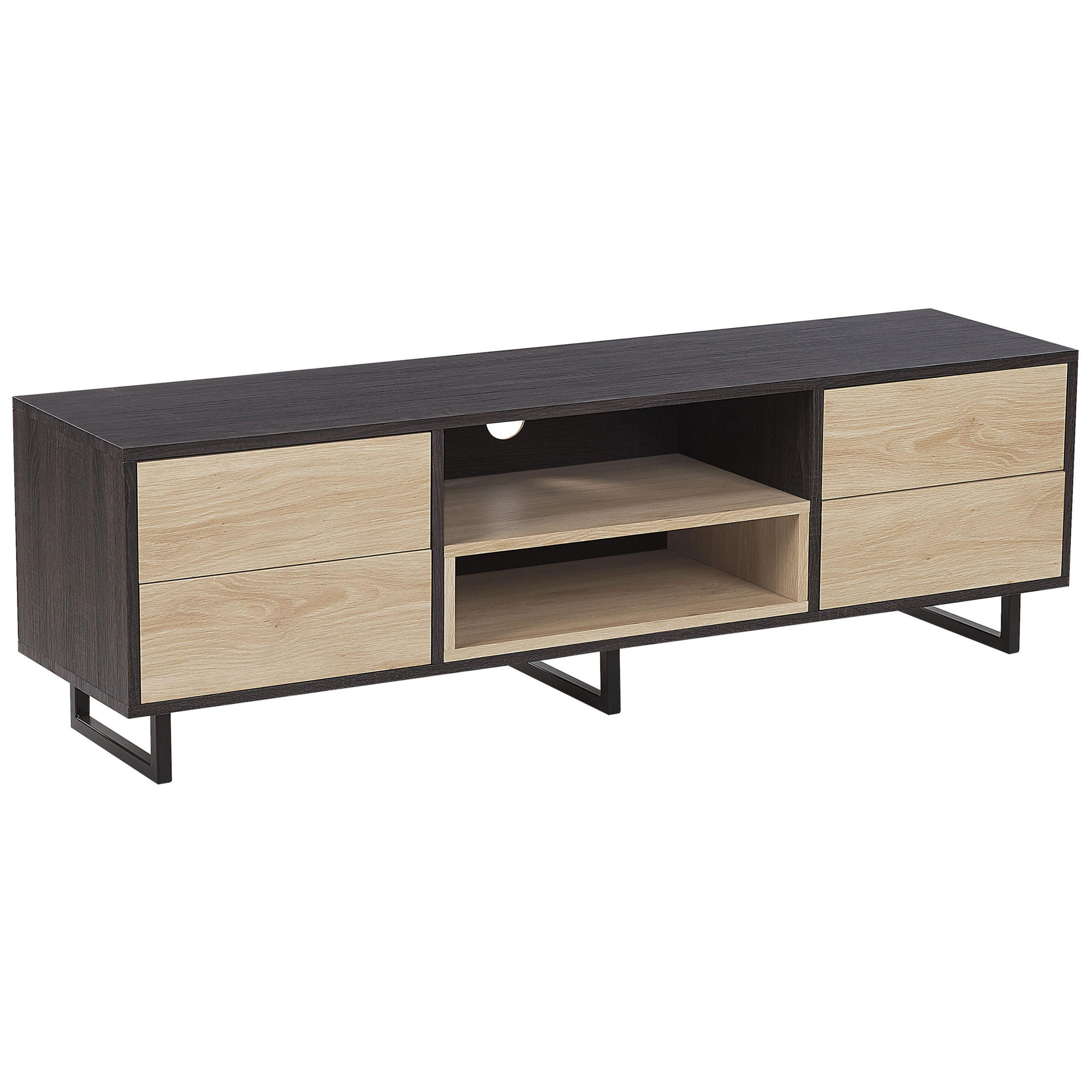 TV STOLEK Světle hnědý, Tmavě hnědý, Černý FRANKLIN 35/140/44 cm - světle hnědá, kompozitní dřevo (140/44/35cm) - Beliani