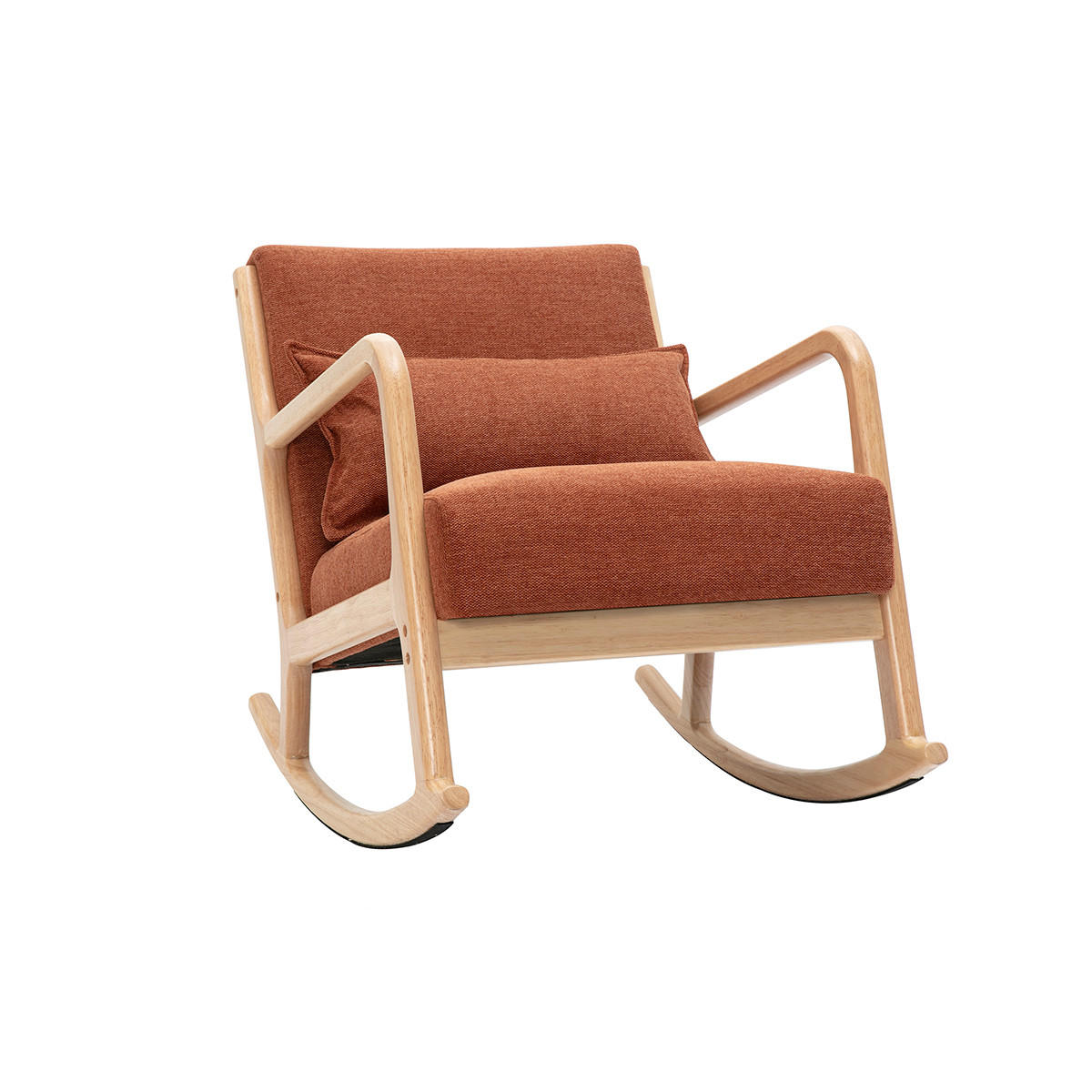 SCHAUKELSTUHL Stoff Samteffekt Rostbraun Helles Massivholz DERRY - Terracotta, Holz (95/75.5/65cm) - Miliboo