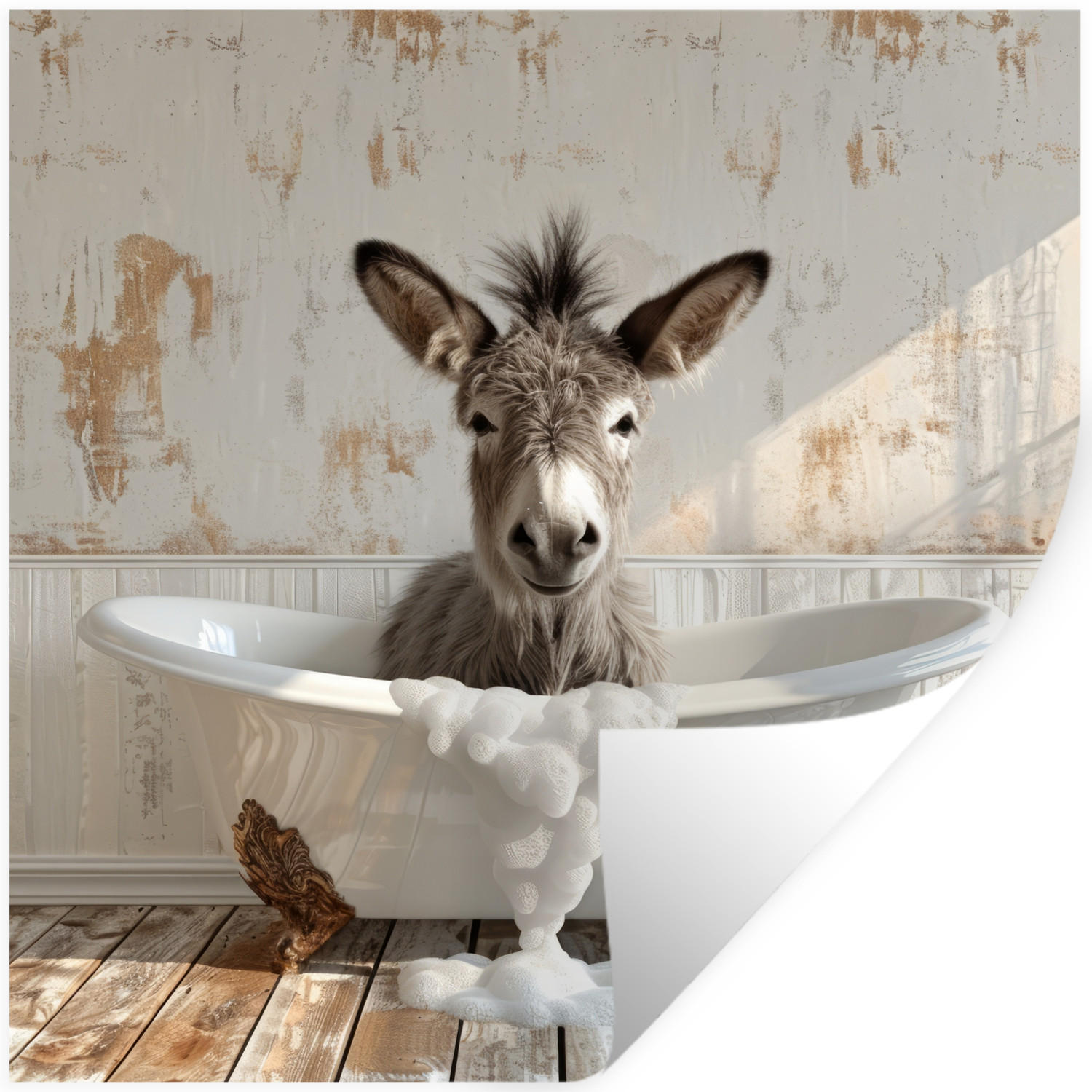 WANDTATTOO Esel - Tiere - Badewanne - Schaumstoff 50x50 cm - Weiß, Kunststoff (50/50/0.1cm) - MuchoWow