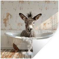 WANDTATTOO Esel - Tiere - Badewanne - Schaumstoff 50x50 cm - Weiß, Kunststoff (50/50/0.1cm) - MuchoWow