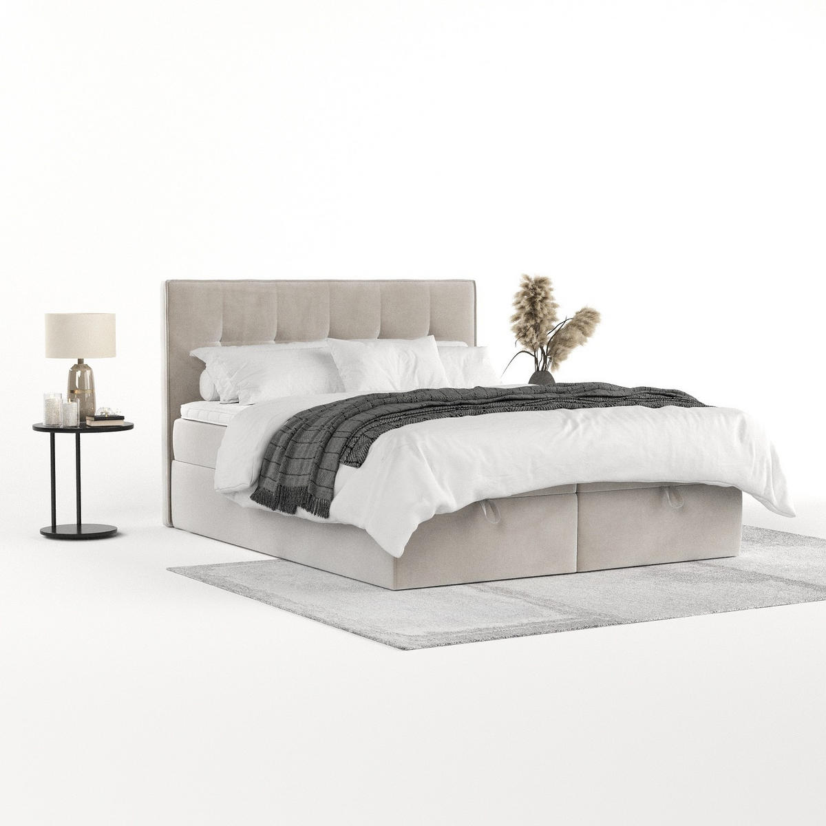 BOXBETT Tivra 160/200 cm Hellbeige im Paros Stoff - Beige/Schwarz, Holz/Holzwerkstoff (160/200cm) - AltaBeds