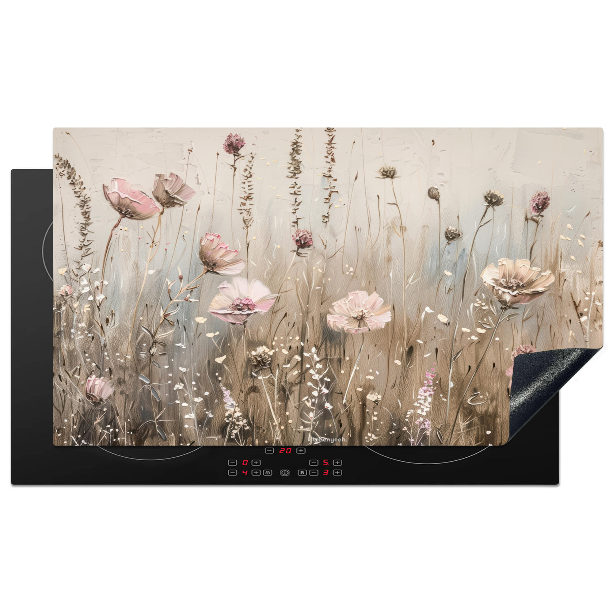 HERDABDECKPLATTE Blumen - Beige - Trockenblumen 90x52 cm - Beige, Kunststoff (90/0.2/52cm) - MuchoWow