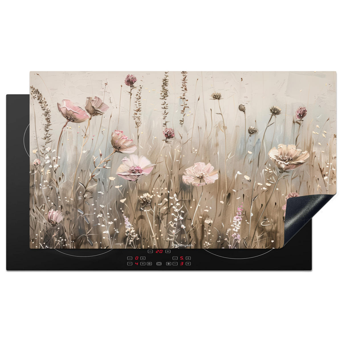 HERDABDECKPLATTE Blumen - Beige - Trockenblumen 90x52 cm - Beige, Kunststoff (90/0.2/52cm) - MuchoWow